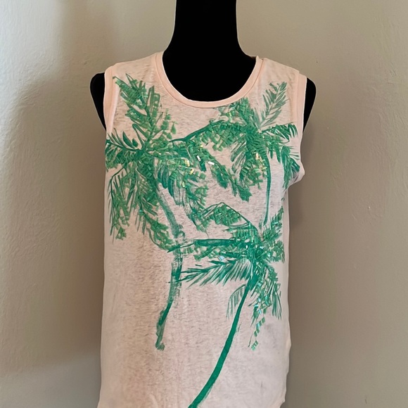 J. Crew Tops - J. Crew Pink and Green Sequin Palm Tree Tank Top (Small)